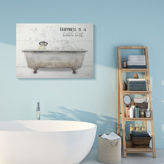 Stupell Industries Happiness is a Bubble Bath Quote Bathroom Tub Chick Canvas Wall Art
